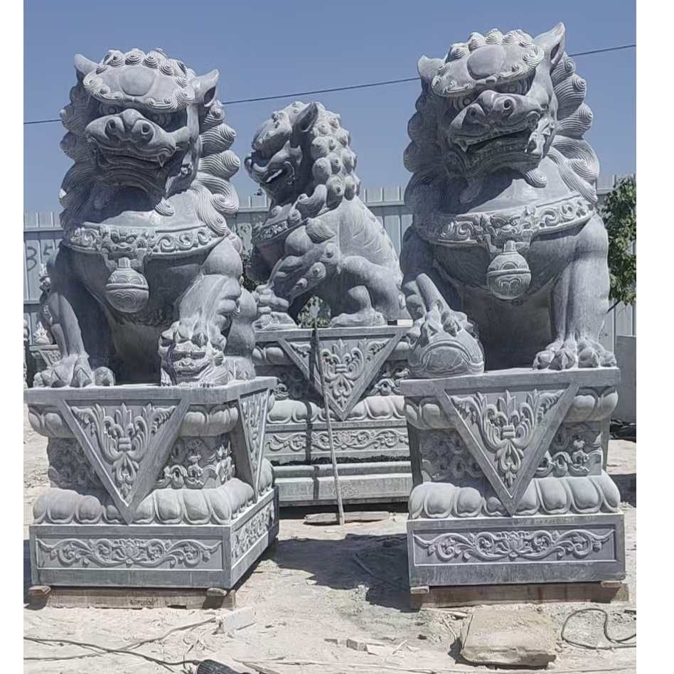 1.8m石狮一对青石精雕大型摆件别墅庭院公司祠堂大门口摆件