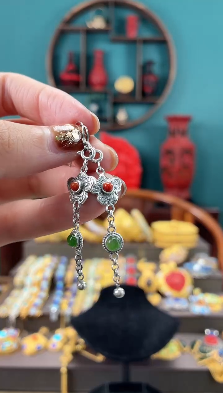 非遗手工花丝镶嵌耳环