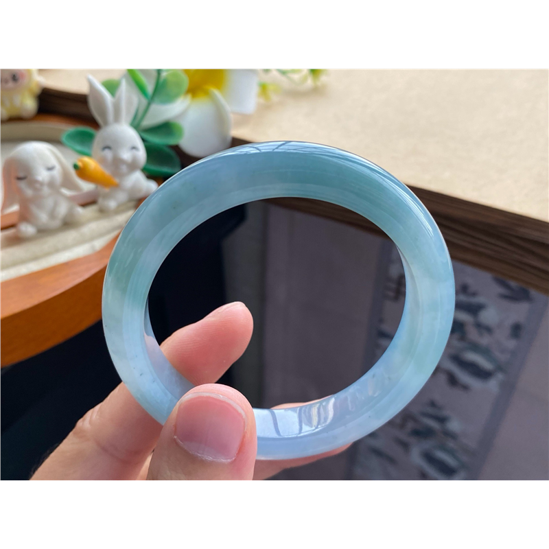 天然翡翠手镯01.09批冰油蓝种水镯12946号53.8-10.7-8.3 牛仔蓝！