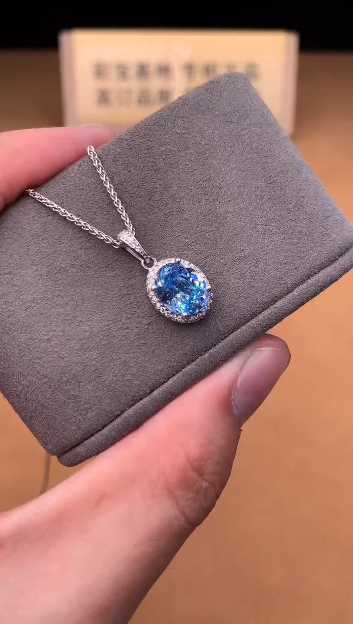 银S925镶嵌颈饰海蓝宝石2222