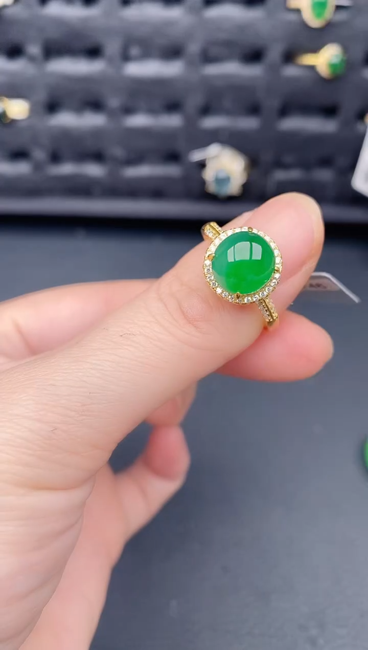 银S925镶嵌戒指翡翠天然a货翡翠134