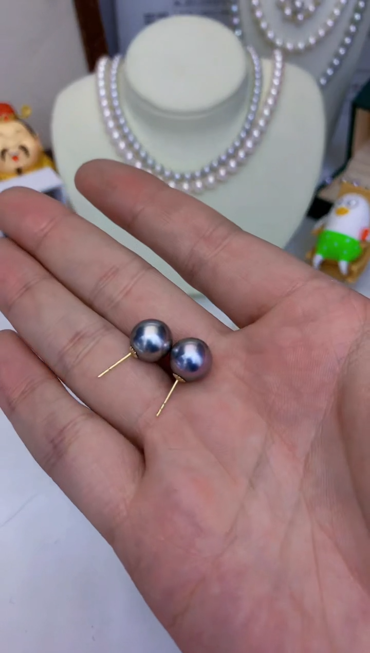 18K金镶嵌海水珍珠饰品10-11大溪地素钉定制
