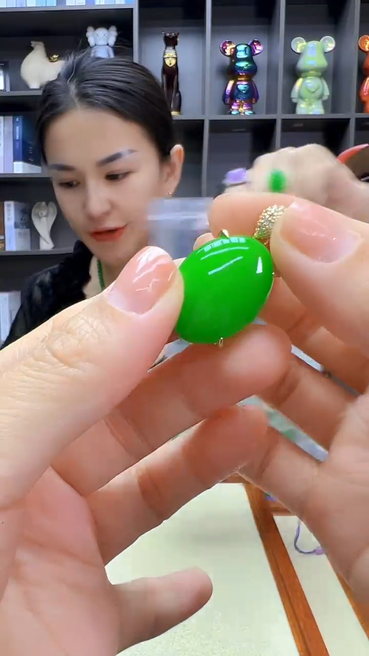 翡翠14K金镶嵌颈饰沉白diy劲饰