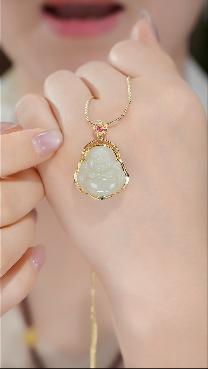 吊坠(赠链)银S925镶嵌和田玉佛公 /S925银/多样性发 /TGB073