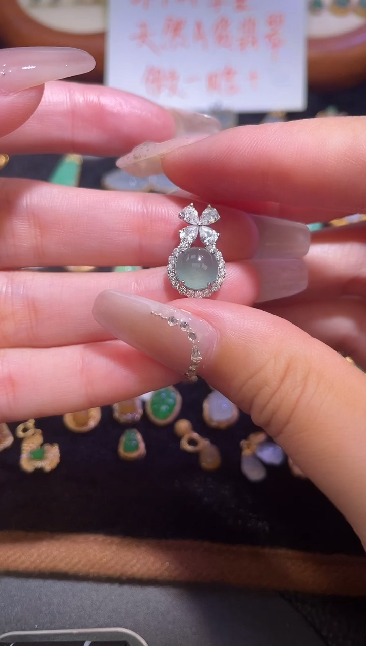 吊坠(不含链)银S925镶嵌翡翠天然a货翡翠