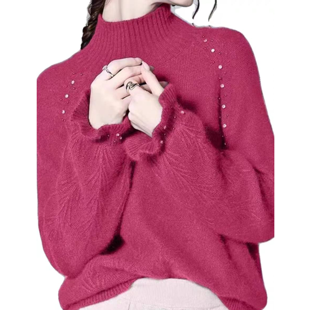 2025冬季新款亮色时尚半高领亮钻减龄气质百搭针织衫B116#