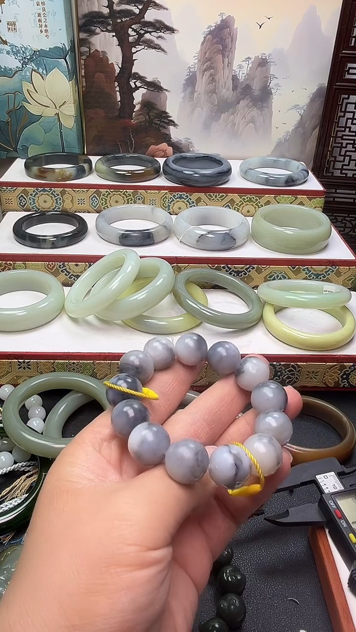 未镶嵌手链和田玉新疆黑山料山料青花卡16大漏