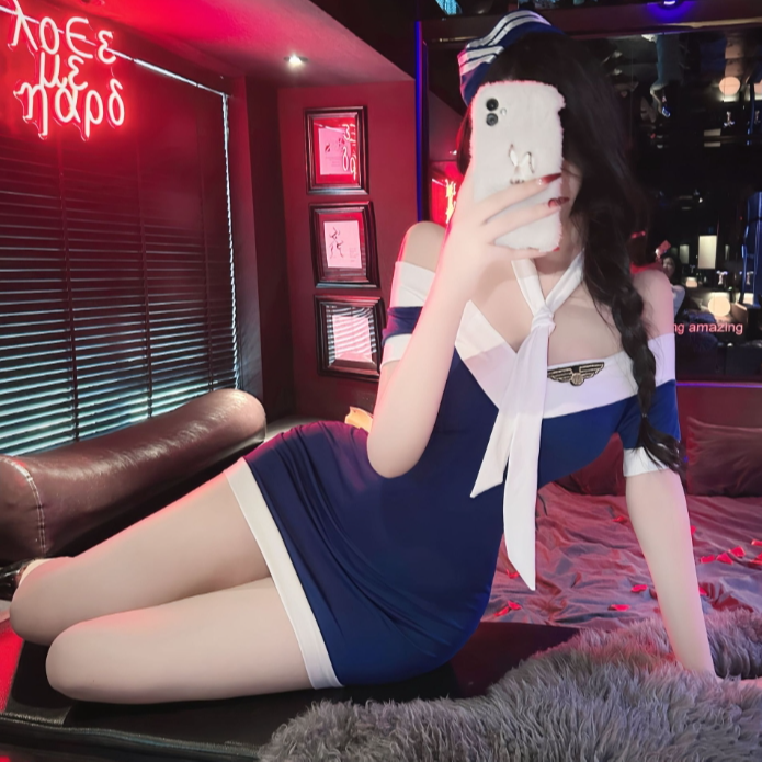 御姐风jk少女制服套装性感V领清新紧身修身包臀连衣裙家居服套装