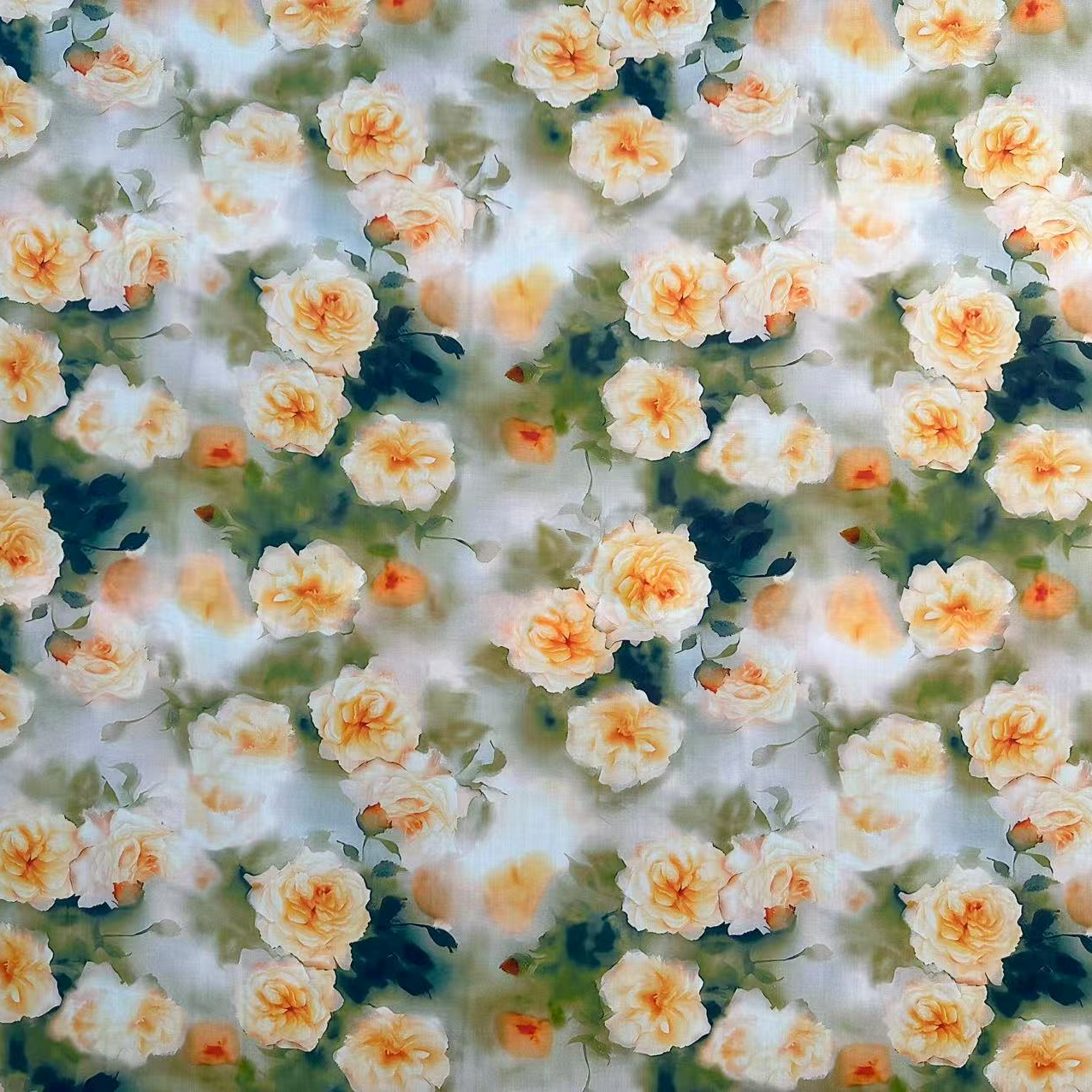 精品棉绸面料 数码印花 梦幻花簇