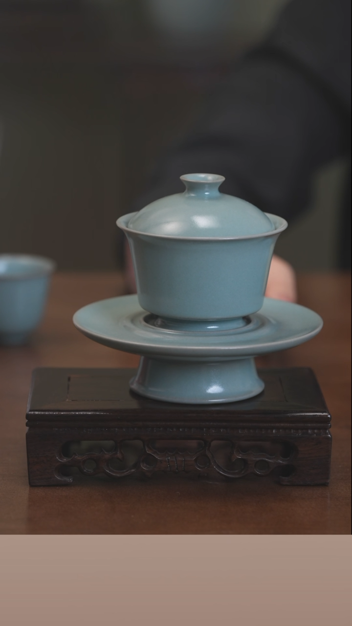 【闪购商品】清凉寺原产地仿古釉手工汝瓷三才盖碗