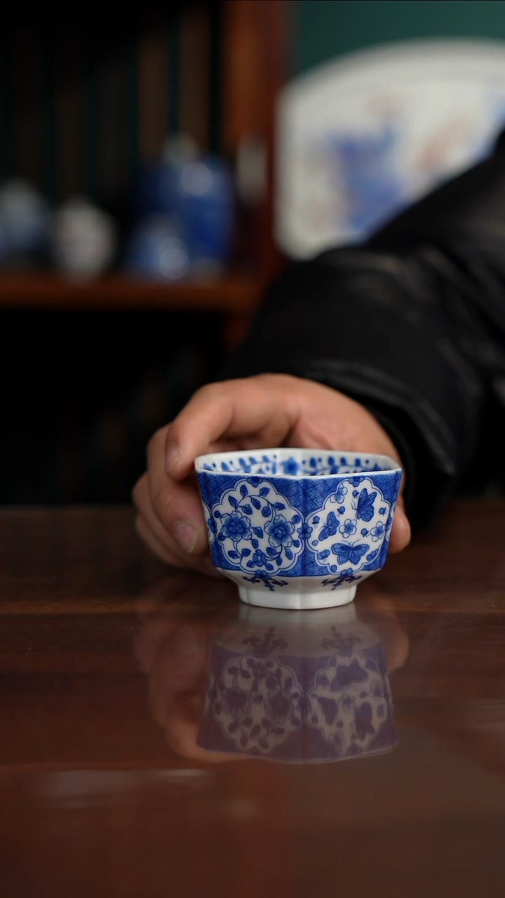 晓月窑青花六方杯