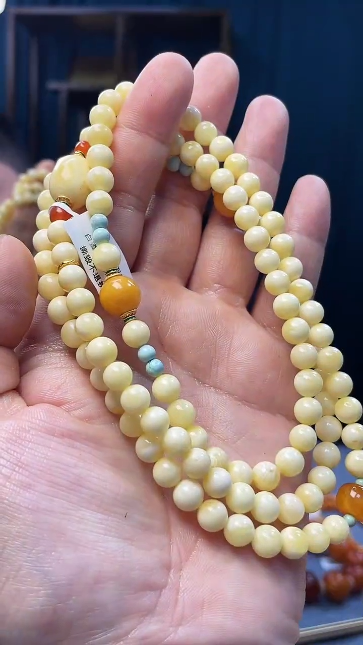 琥珀颈饰未镶嵌白蜜圆珠佛珠