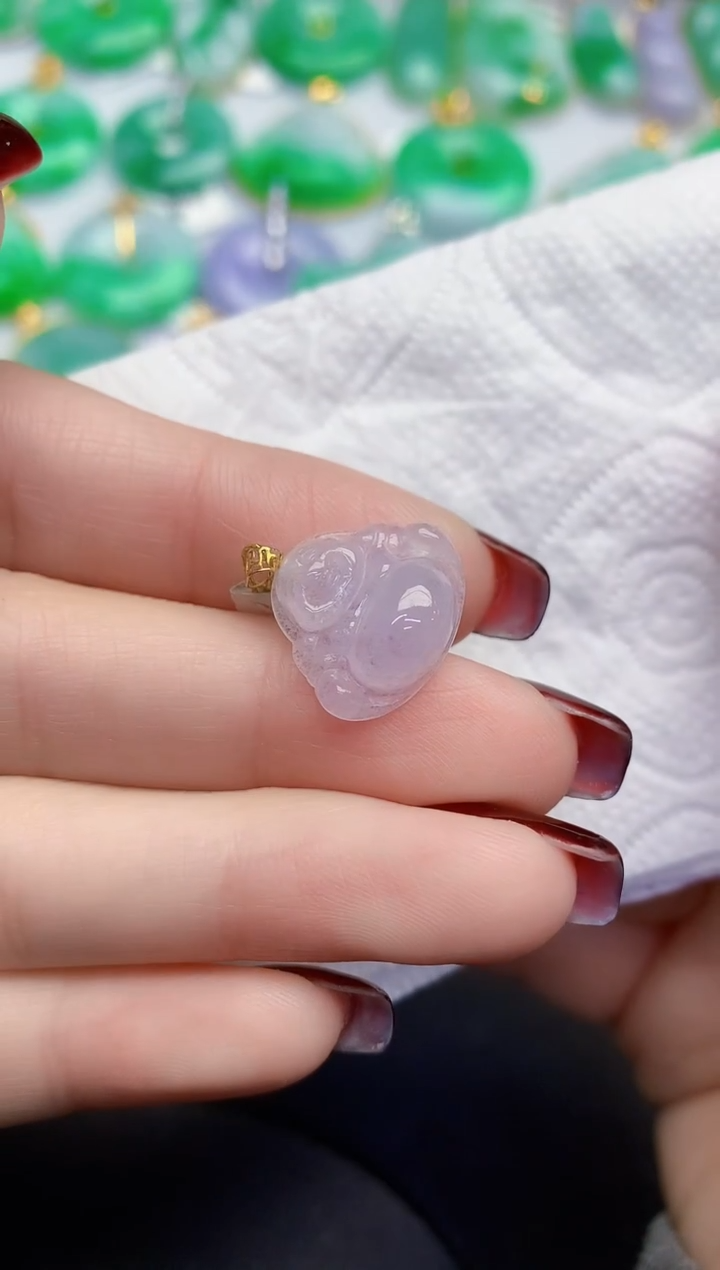 颈饰18K金镶嵌翡翠缅甸天然翡翠A货