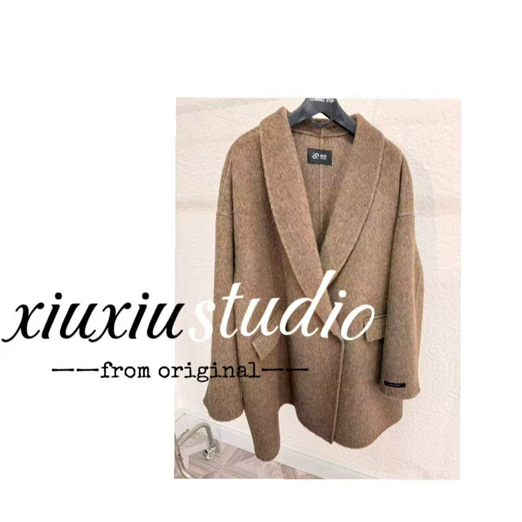 女极简风青果领长袖羊毛大衣