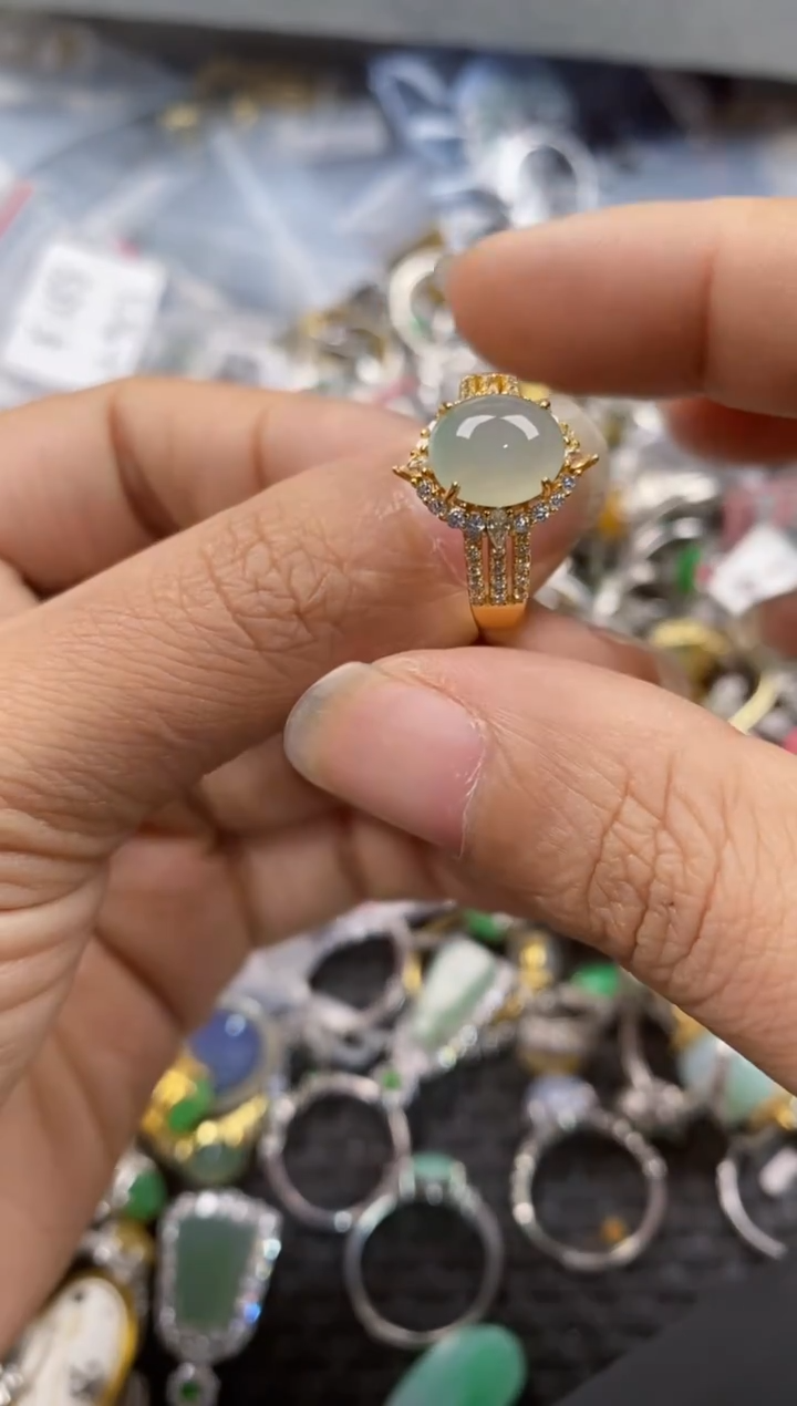 银S925镶嵌戒指翡翠555---6