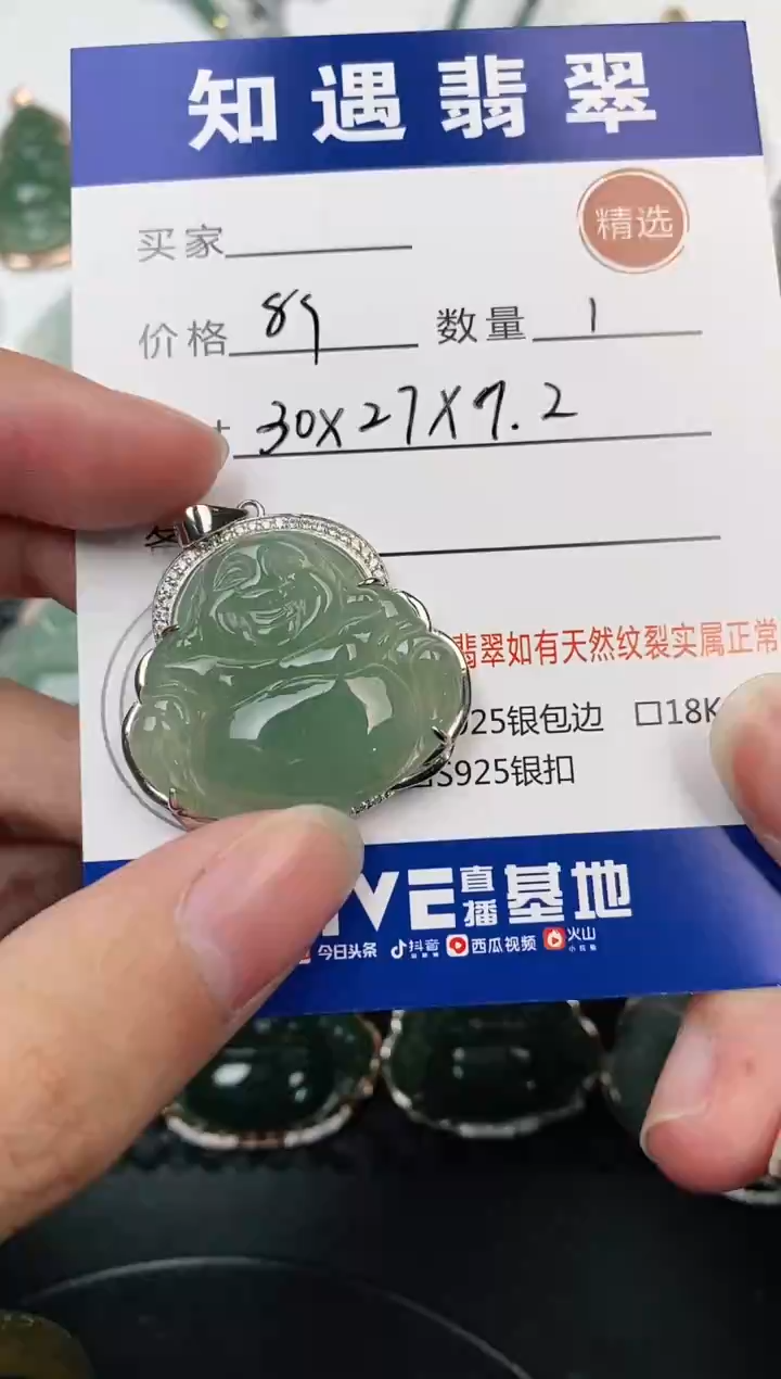 颈饰银S925镶嵌翡翠挂件