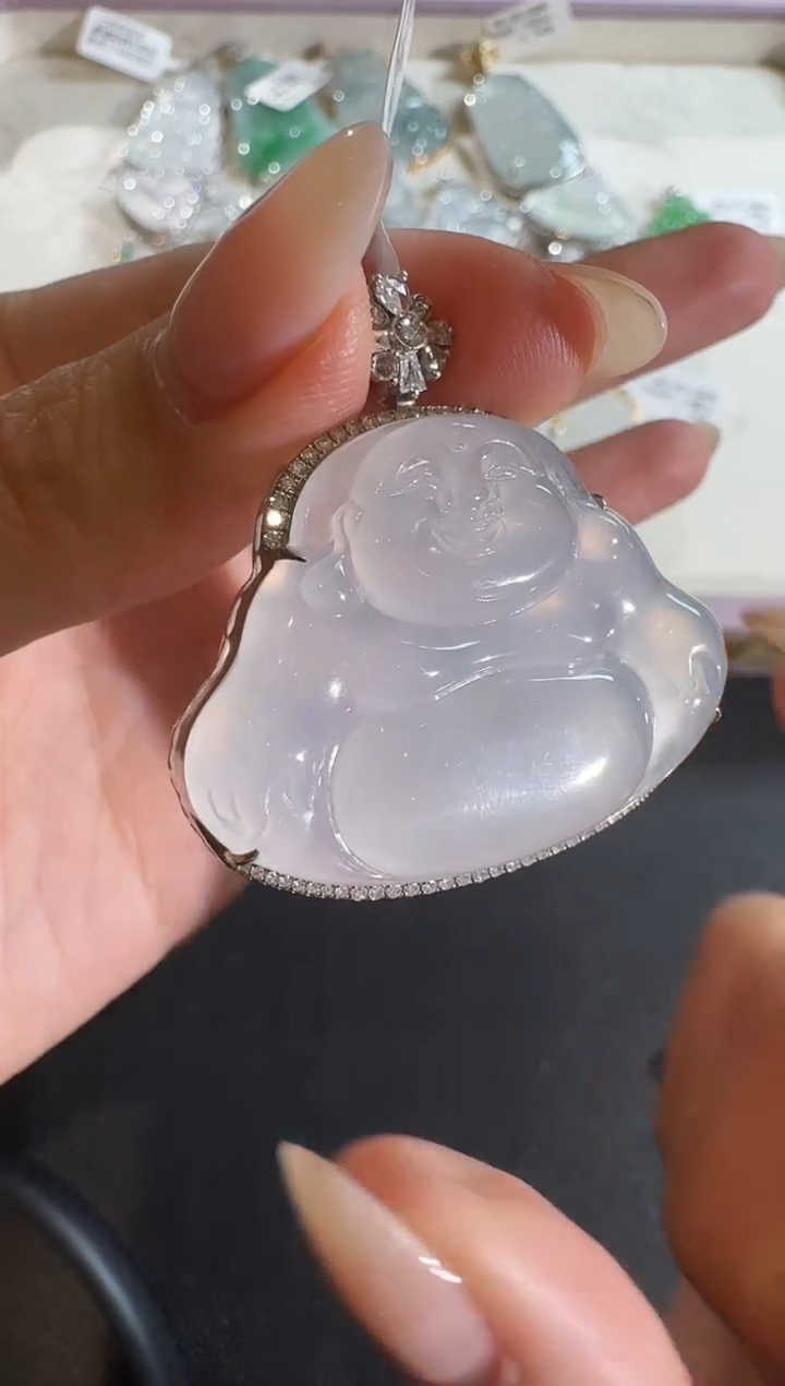 【闪购商品】翡翠吊坠(不含链)18K金镶嵌【源头工厂】钻石镶嵌佛公