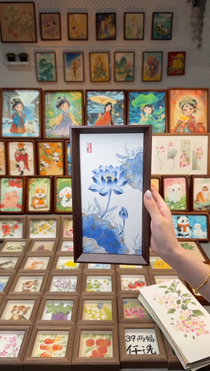 国画蓝莲花 手绘国画27