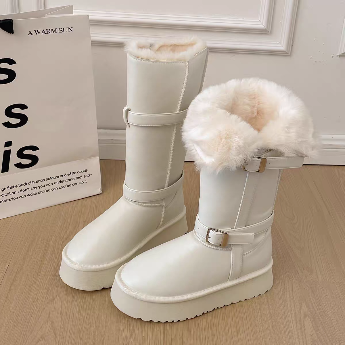 【曼曼】厚底加绒加厚高筒雪地靴女时尚保暖长筒骑士靴