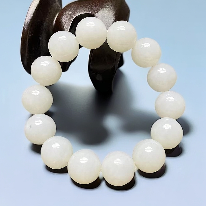 【迈越珠宝】天然和田玉羊脂白玉手串中国风约16mm男士无事牌和田玉
