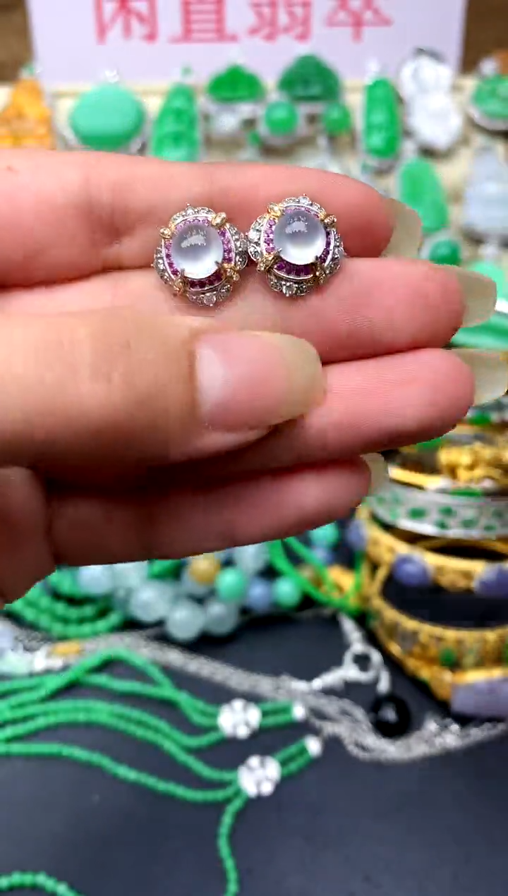 翡翠18K金镶嵌耳饰391-中国好珍宝