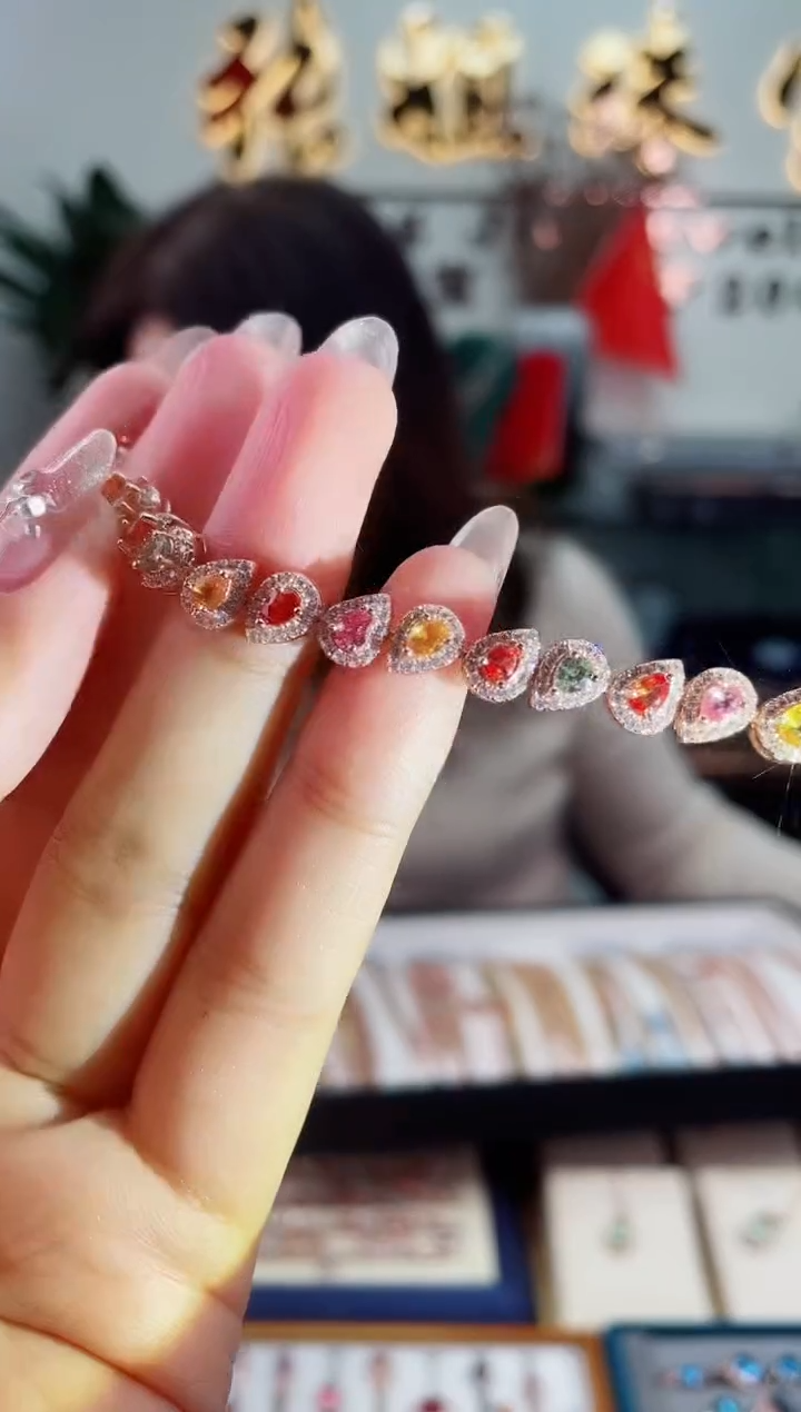 【闪购商品】彩色蓝宝石手链银S925镶嵌手链