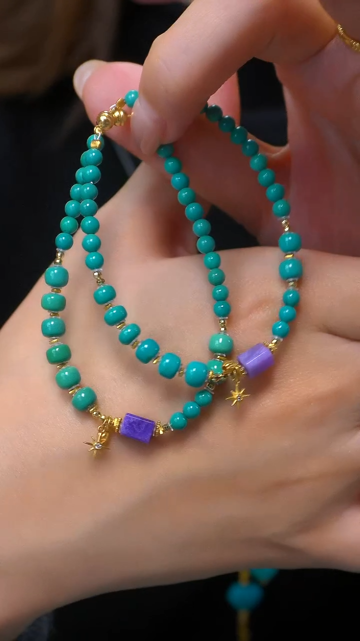 18K金镶嵌绿松石手串多样性发其一