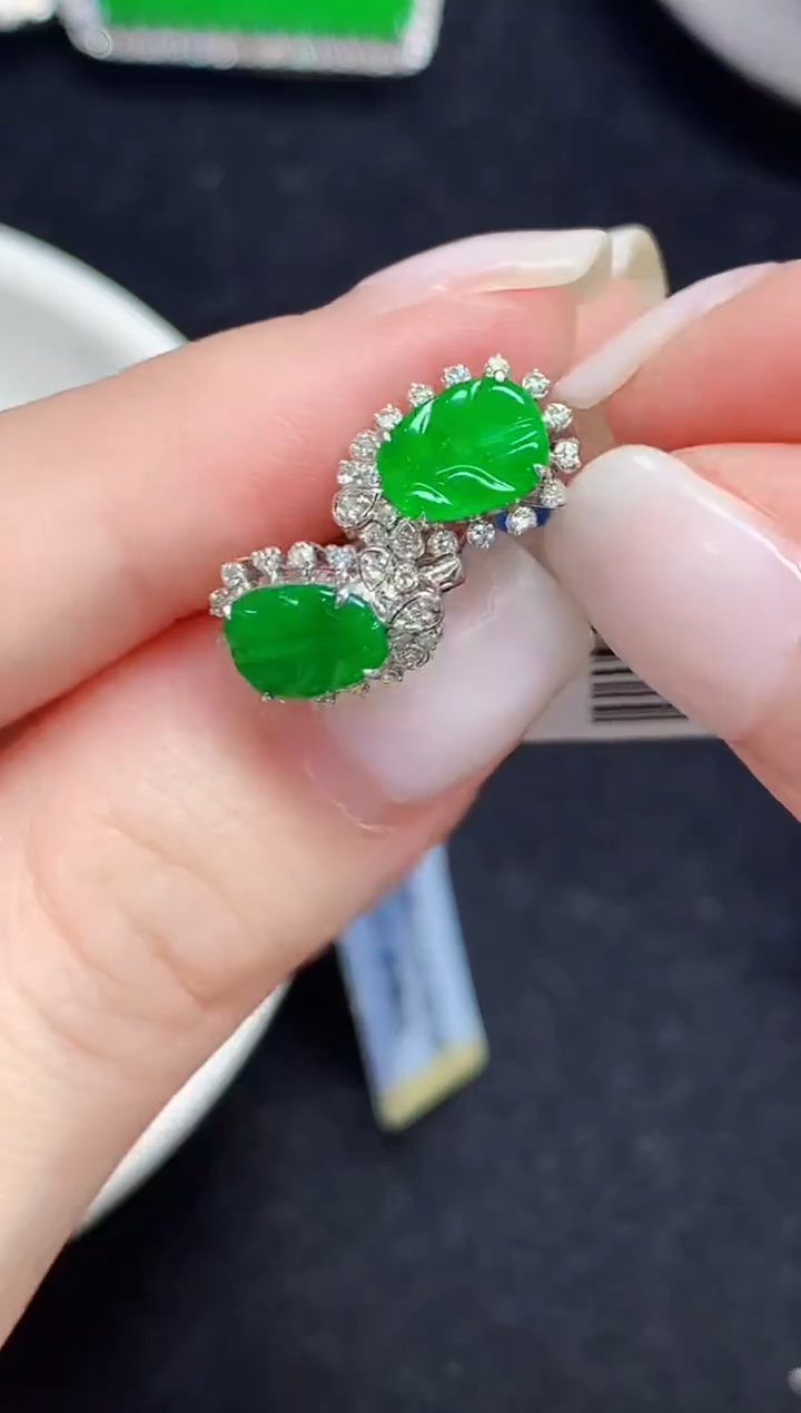 18K金镶嵌翡翠耳饰L1895多样性发其一