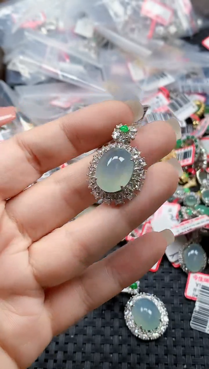 银S925镶嵌戒指翡翠天然A货缅甸翡翠