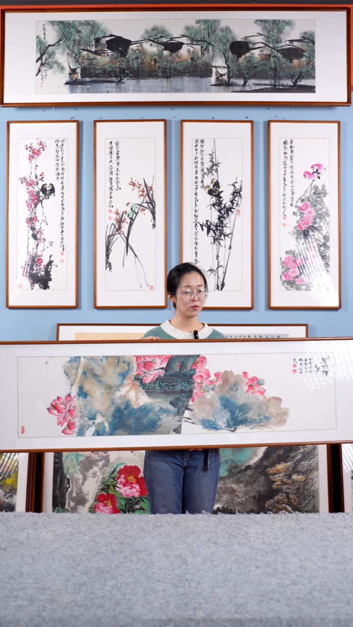 【闪购商品】国画阿里丁《盛世祥和》手绘带框162*47