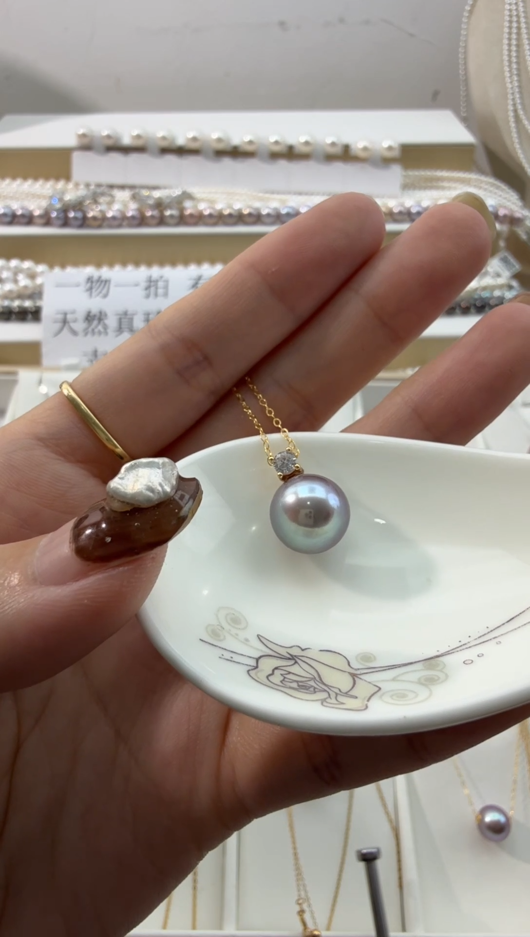 颈饰银S925镶嵌淡水珍珠925银淡水吊坠 赠银链