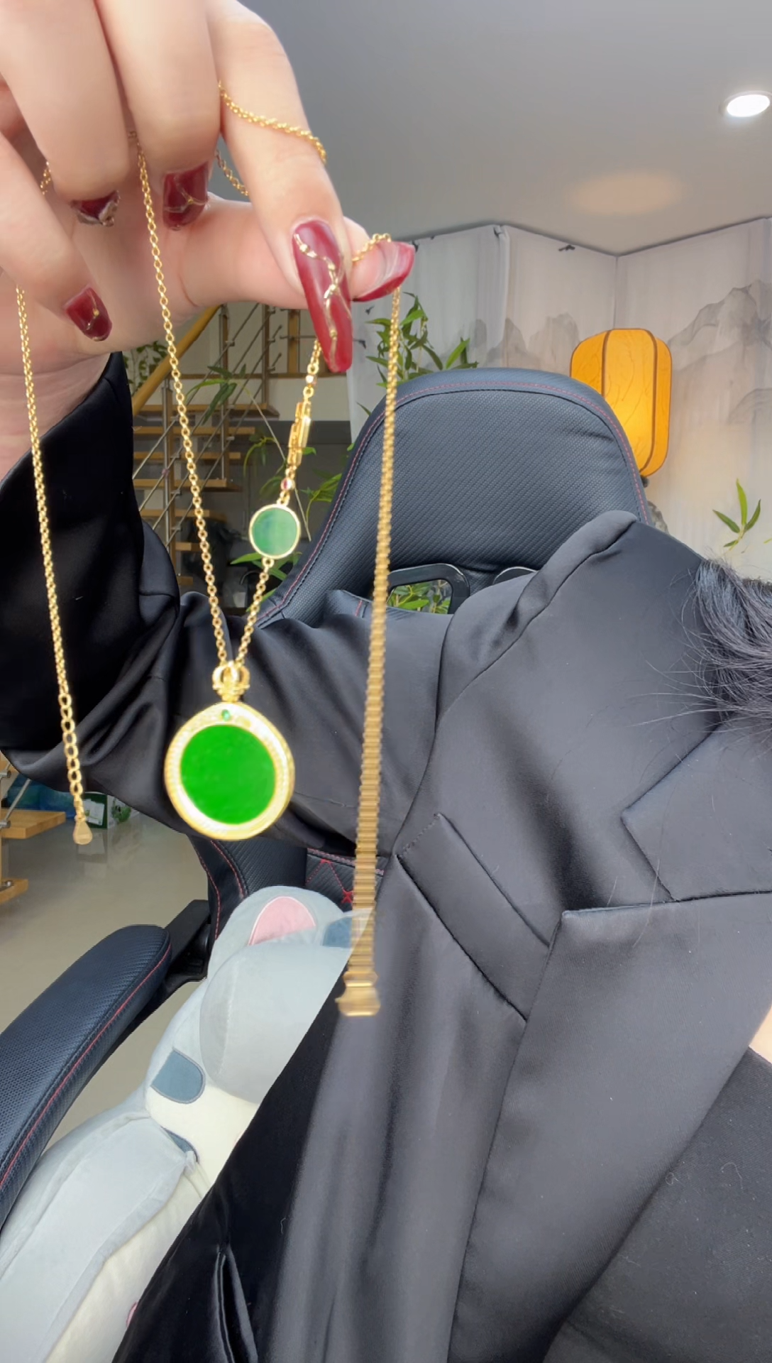 【闪购商品】翡翠吊坠(赠链)银S925镀金镶嵌天然缅甸翡翠A货吊坠