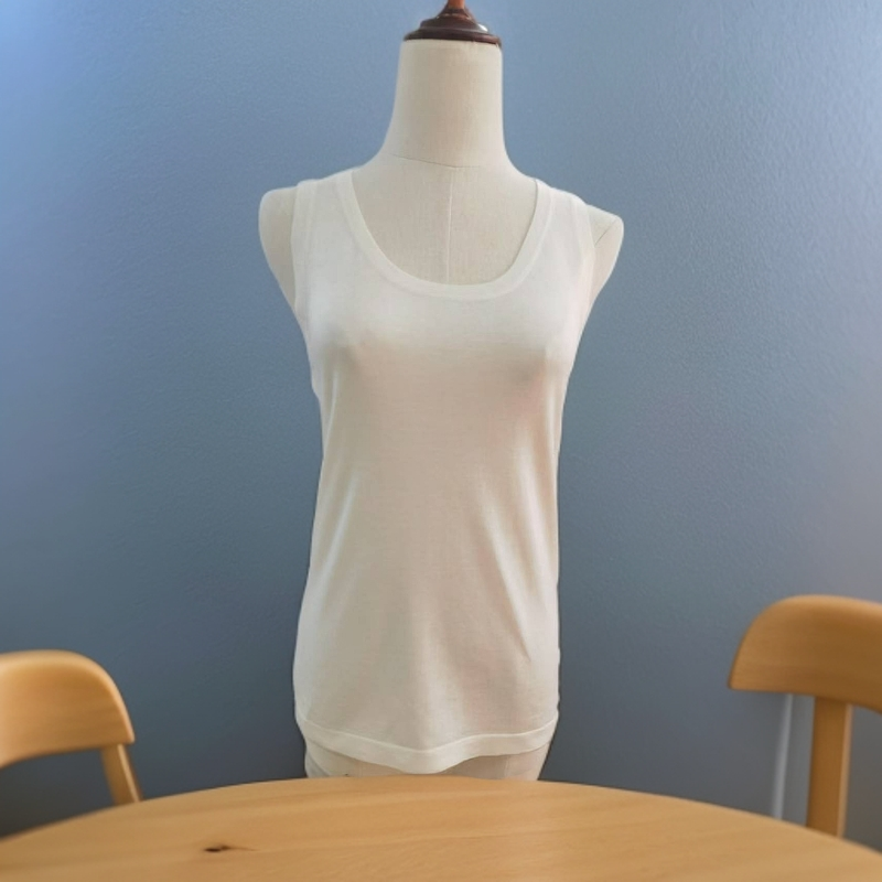 酷尔欣精纺丝羊绒白色夏季女背心纯色圆领内穿无袖内搭打底