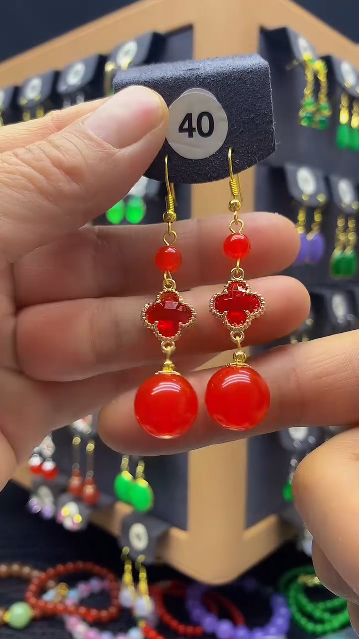 【闪购商品】玛瑙/玉髓耳坠银S925镀金镶嵌耳坠004