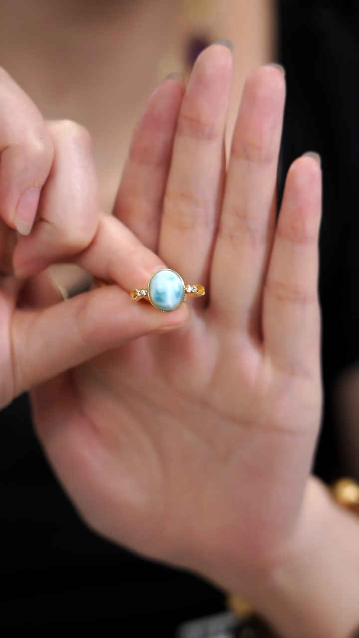 银S925镶嵌针钠钙石（海纹石）戒指海纹石戒指