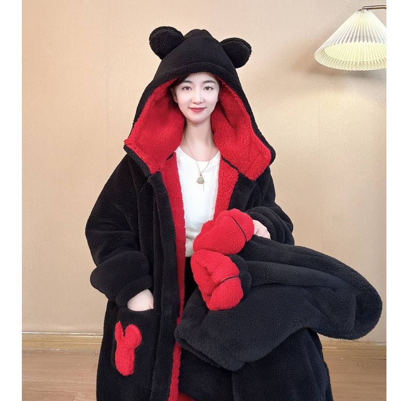 【科乐怡】冬保暖睡衣家居服套装双层中长款睡袍毛绒浴袍加厚情侣款