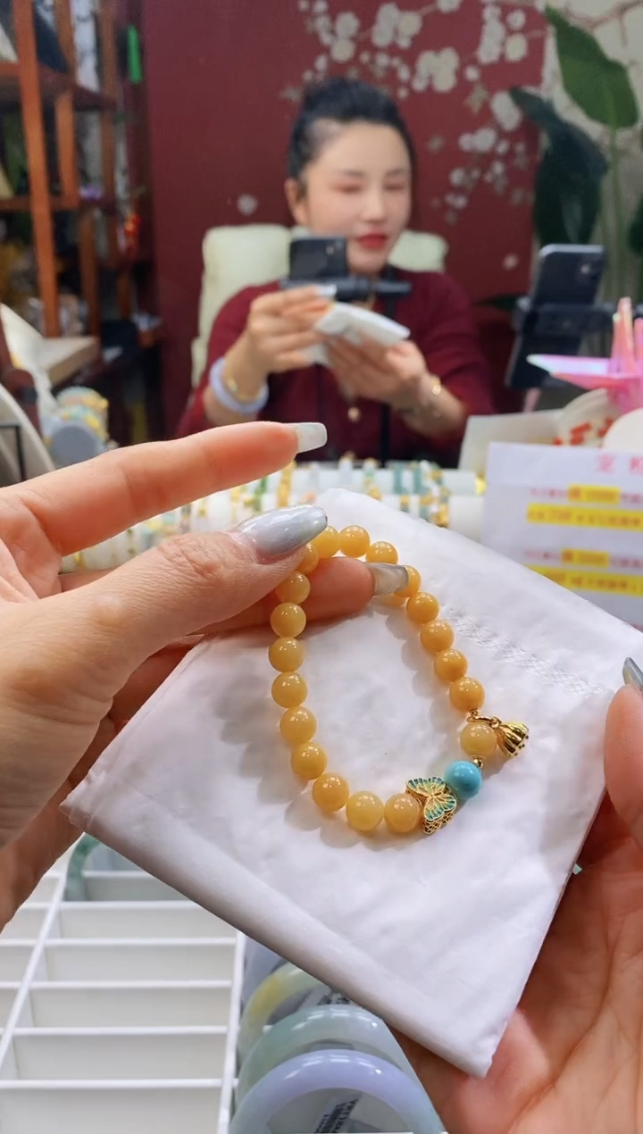 【闪购商品】翡翠手串18K金镶嵌159一姐*黄翡蝴蝶莲蓬 59.5圈！