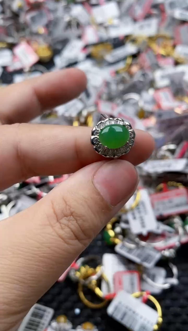翡翠银S925镶嵌戒指5555---4