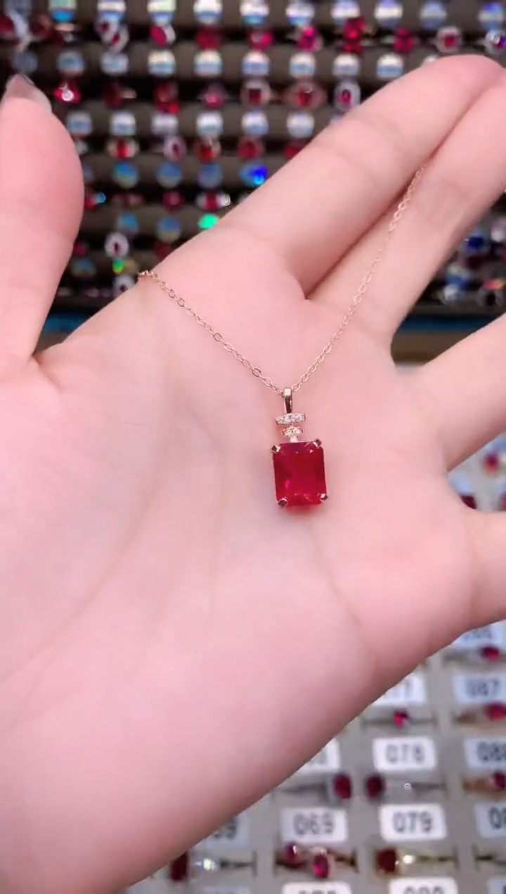 银S925镶嵌颈饰红宝石810玫瑰金