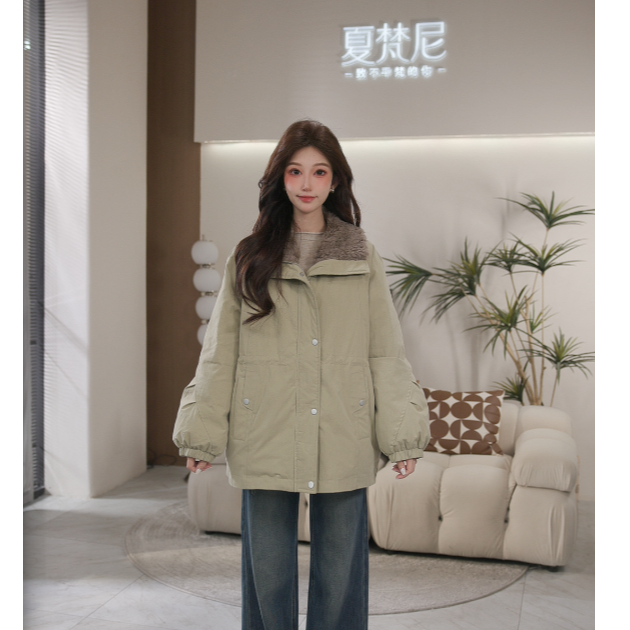 夏梵尼孤岛海纪2025年冬季新款韩版翻领收腰显瘦羽绒服外套
