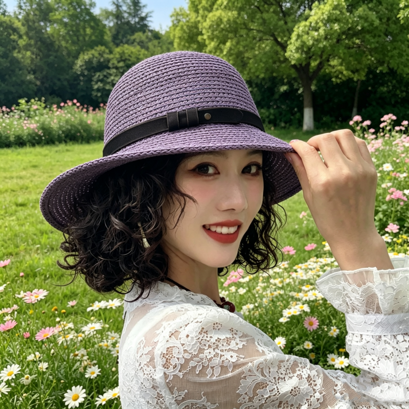 【亿火洛洛】夏天沙滩旅游遮阳帽草编女士平顶礼帽度假帽子-334