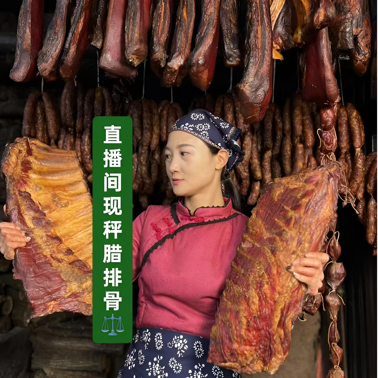 (直播间现秤）农家土猪烟熏小仔排土特产