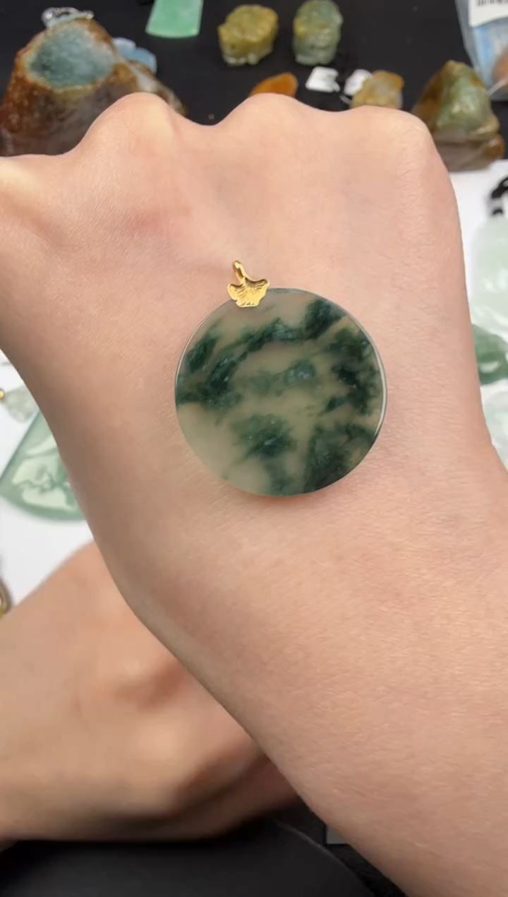 吊坠(不含链)18K金镶嵌翡翠翡翠饰品-240