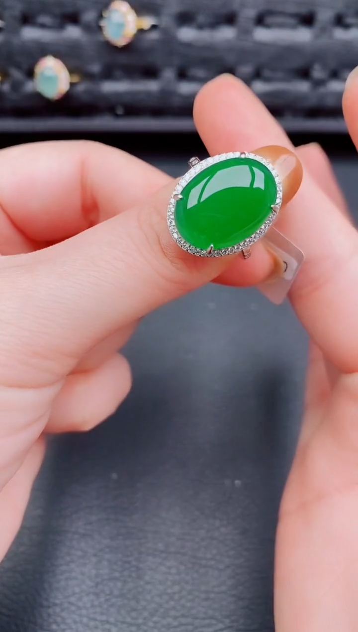 【闪购商品】翡翠戒指银S925镶嵌天然a货翡翠334