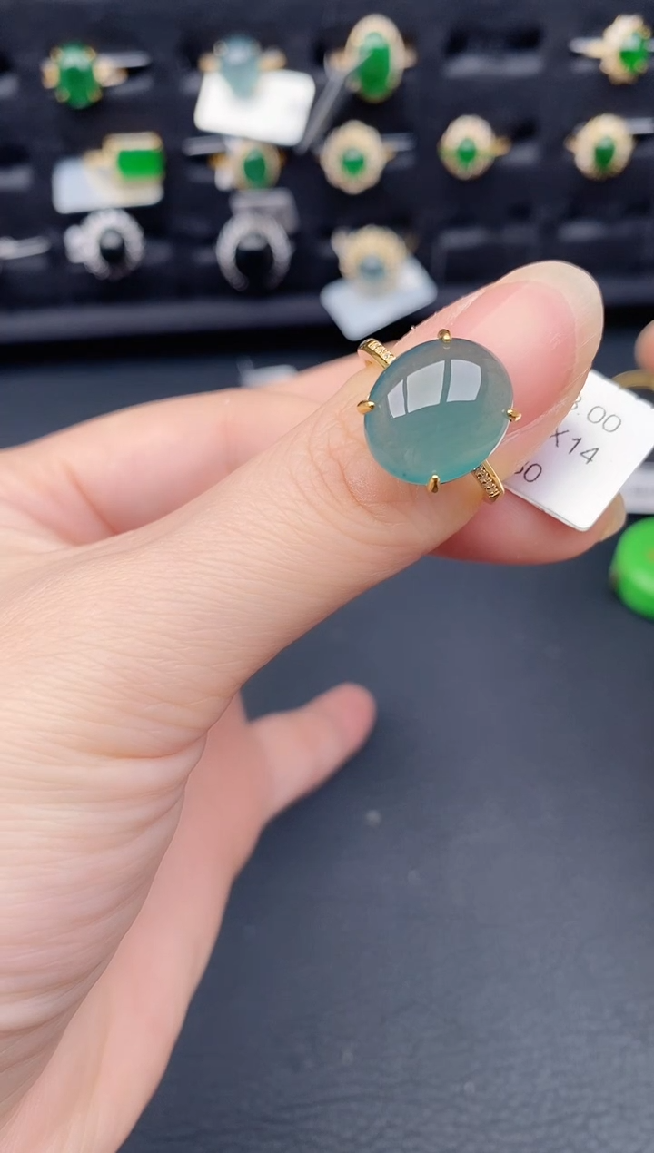 银S925镶嵌戒指翡翠天然a货翡翠386