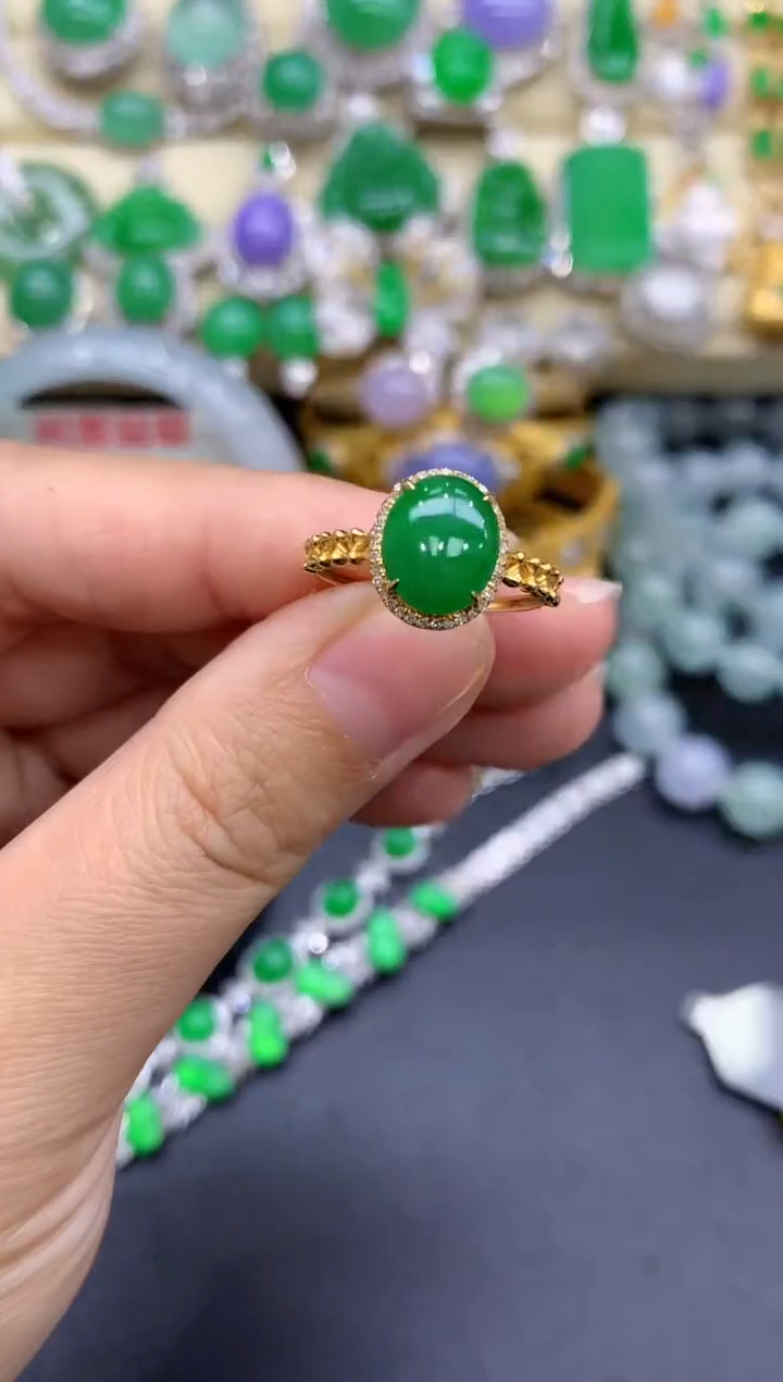 18K金镶嵌戒指翡翠393-中国好珍宝