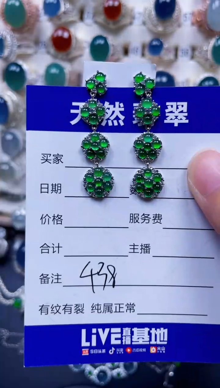 银S925镶嵌翡翠耳饰438
