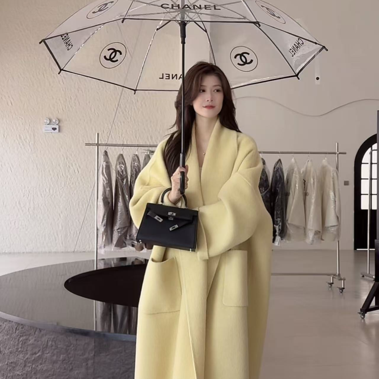 《云朵》系带浴袍款时尚气质秋冬白色斗篷大衣