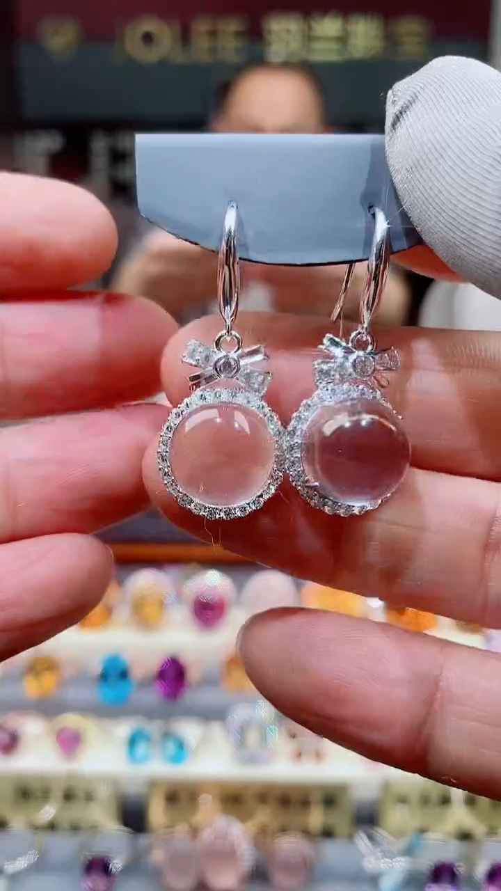 水晶耳饰银S925镶嵌水晶耳钉