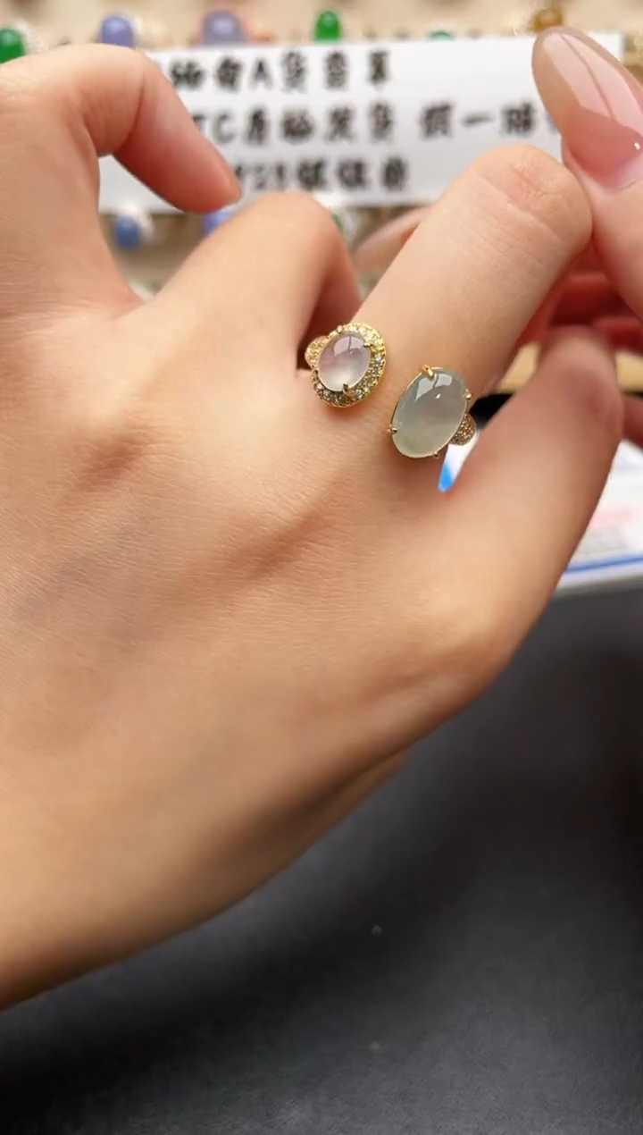 银S925镶嵌戒指翡翠一物一证一礼盒